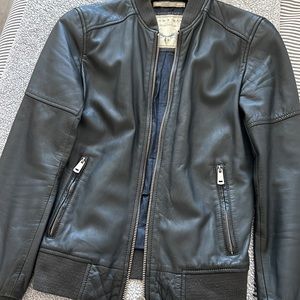 100% leather - grey vintage bomber jacket